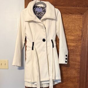 Madden Girl Ivory Pea Coat with Black Buttons
